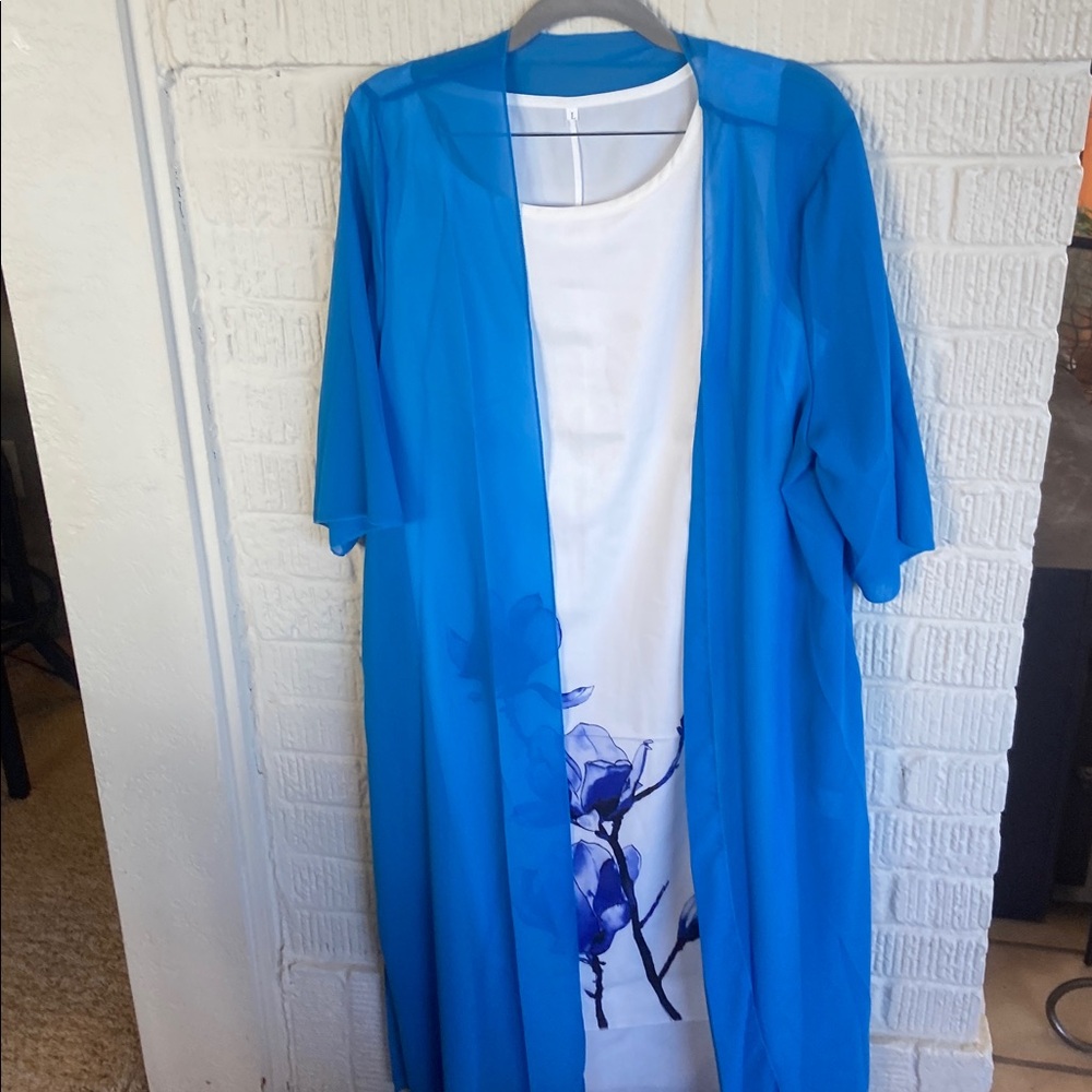 Blue Sheer Kimono with Floral Dress